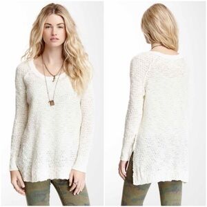 Free People Slouchy Wool Blend Textured Knit Cream Sweater Small